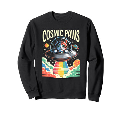 Astronaut Cat Ufo Rainbow Space Art Sweatshirt - Minimalist Print Men Women - T-Shirt, Sweatshirt, Hoodie