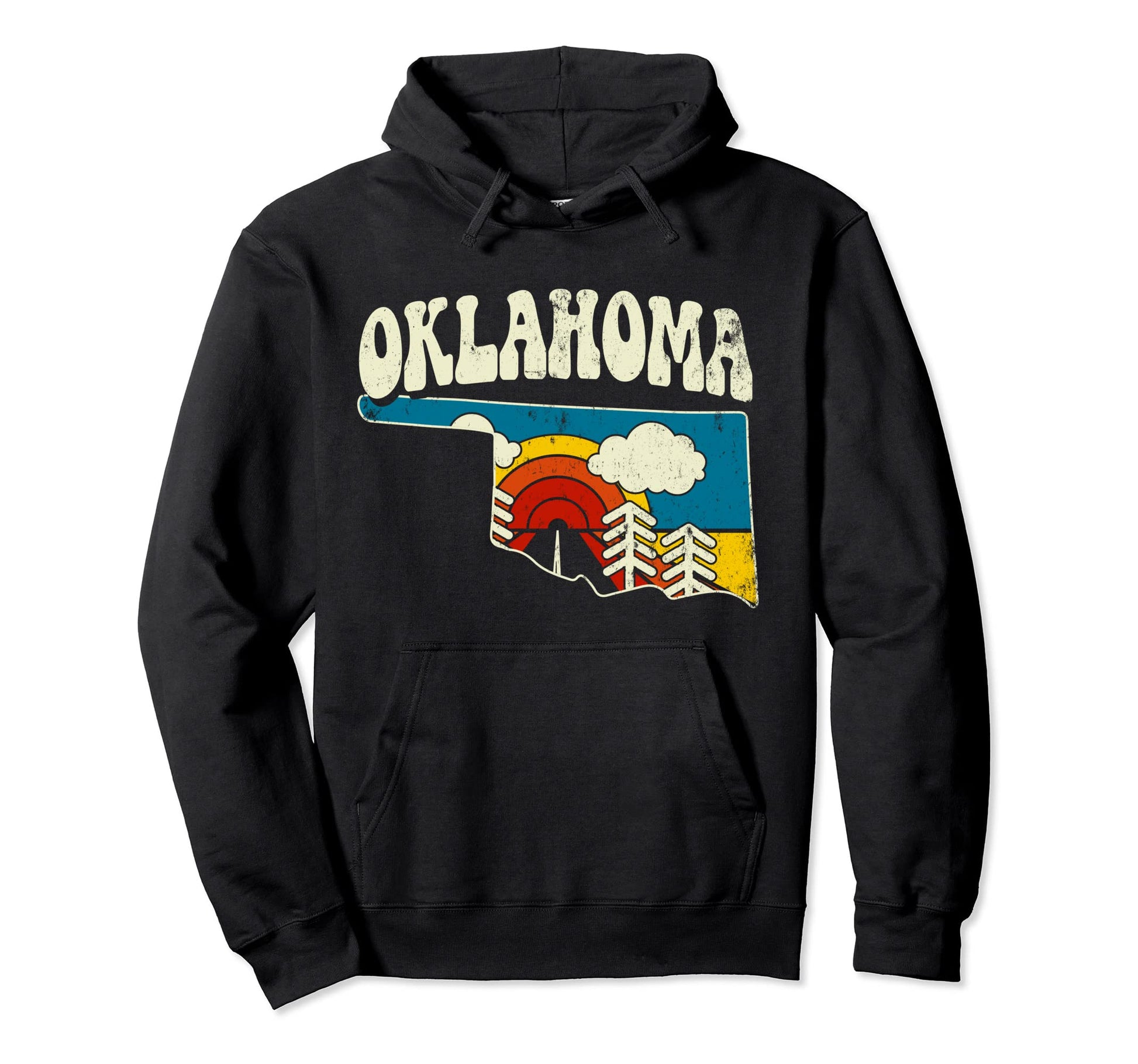 Oklahoma State Rainbow Hippie 70S Map Hoodie - Trendy Graphic Unisex - T-Shirt, Sweatshirt, Hoodie