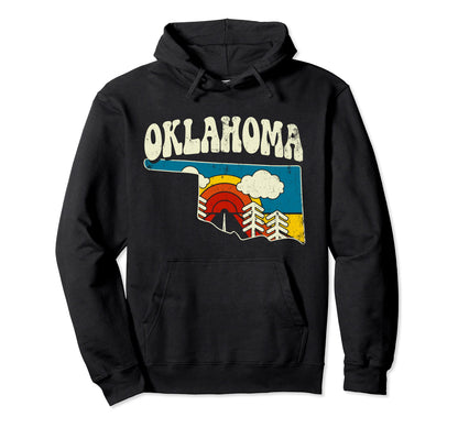 Oklahoma State Rainbow Hippie 70S Map Hoodie - Trendy Graphic Unisex - T-Shirt, Sweatshirt, Hoodie