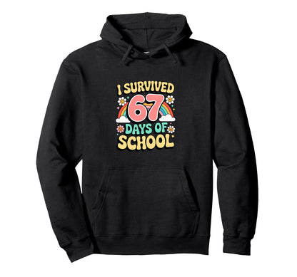 I Survived 67 Days School Rainbow Hoodie - Aesthetic Graphic for Adults - T-Shirt, Sweatshirt, Hoodie
