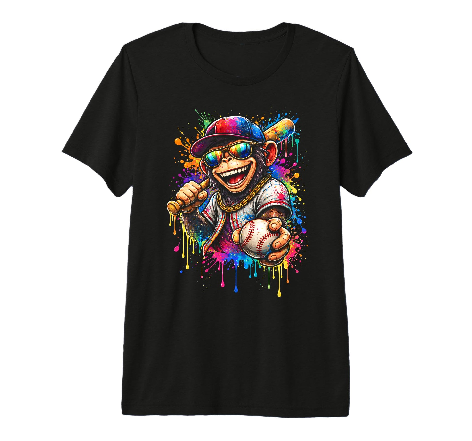Funny Monkey Baseball Player Paint Splash T-Shirt - Novelty Apparel Unisex - T-Shirt, Sweatshirt, Hoodie