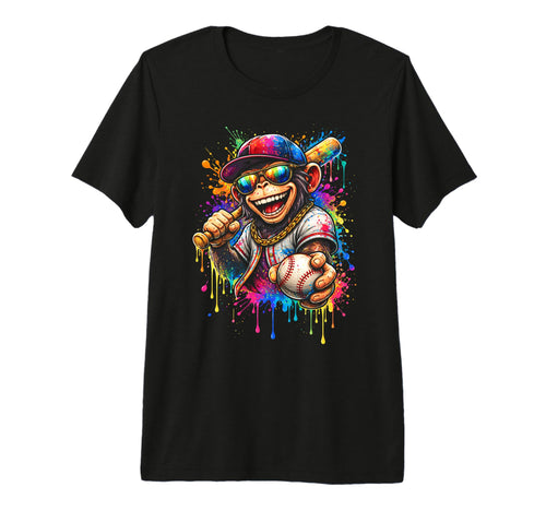 Funny Monkey Baseball Player Paint Splash T-Shirt - Novelty Apparel Unisex - T-Shirt, Sweatshirt, Hoodie