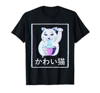 Maneki Neko Cat Ramen Noodles T-Shirt - Casual Everyday Wear Unisex - T-Shirt, Sweatshirt, Hoodie