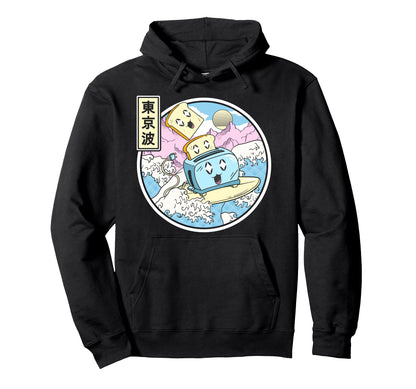 Surfing Toaster Japan Waves Kawaii Hoodie - Unique Graphic for Adults - T-Shirt, Sweatshirt, Hoodie