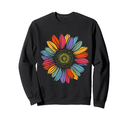 Distressed Colorful Rainbow Sunflower Sweatshirt - Streetwear Style Unisex - T-Shirt, Sweatshirt, Hoodie