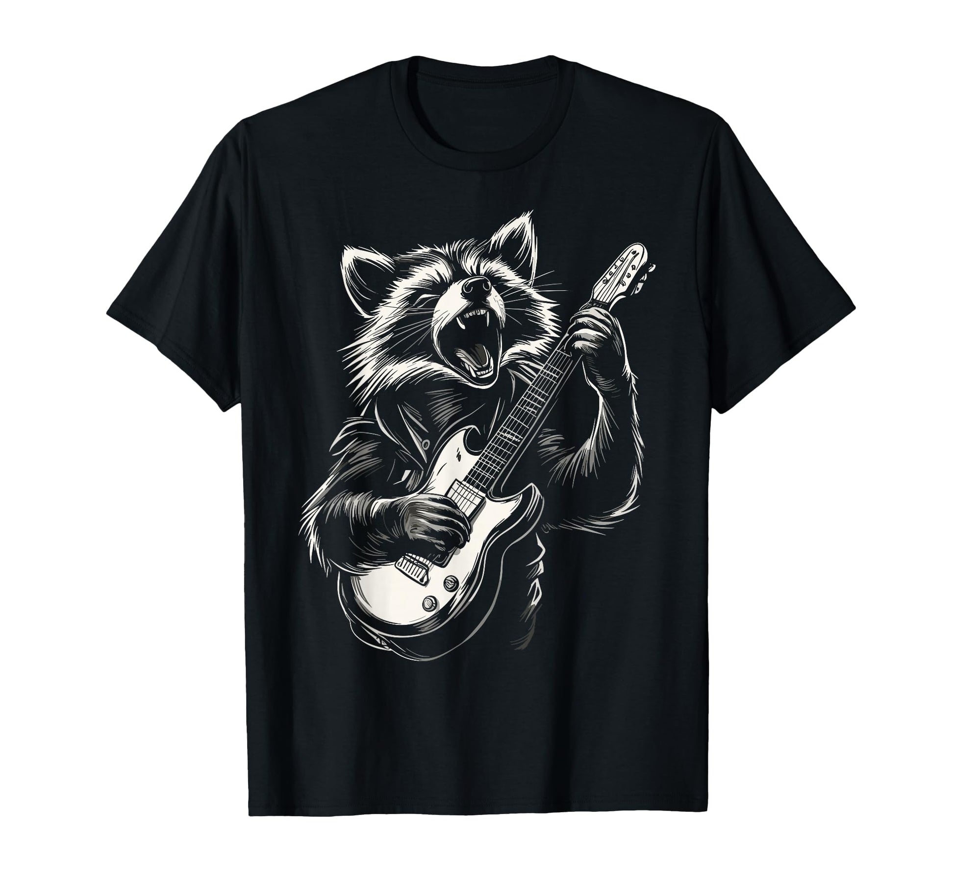 Funny Raccoon Playing Guitar Heavy T-Shirt - Trendy Graphic for Adults - T-Shirt, Sweatshirt, Hoodie