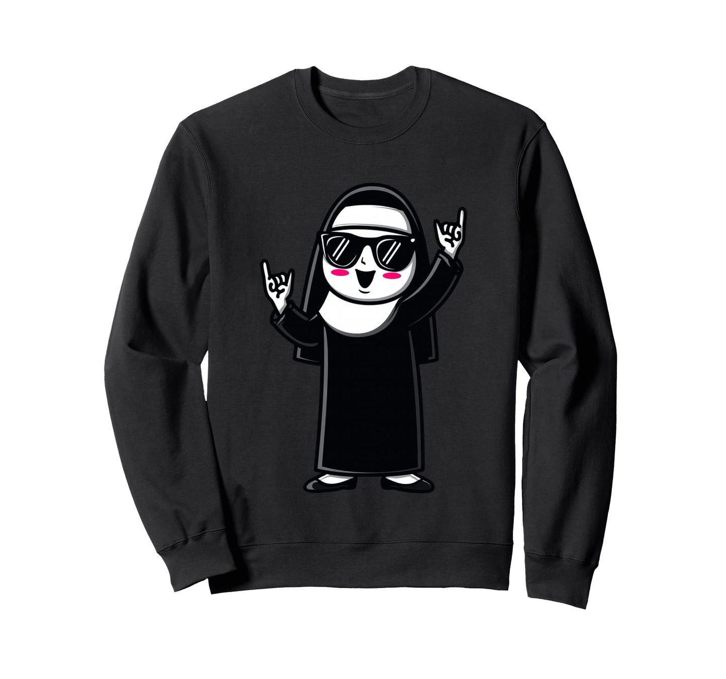 Nun Sunglasses Rock Hand Signs Sweatshirt - Trendy Graphic for Adults - T-Shirt, Sweatshirt, Hoodie