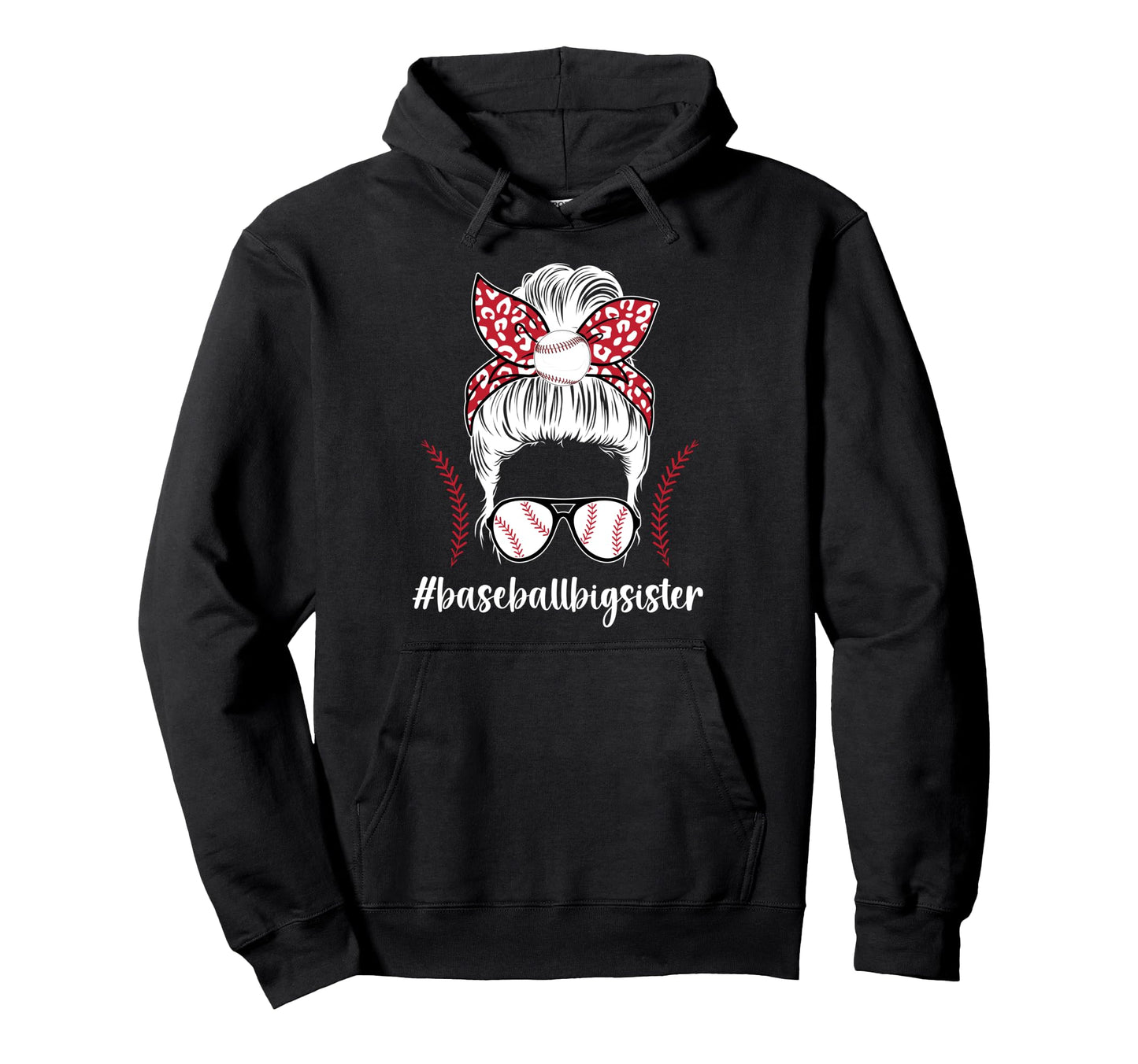 Baseball Big Sister Messy Bun Hoodie - Aesthetic Graphic Men Women - T-Shirt, Sweatshirt, Hoodie