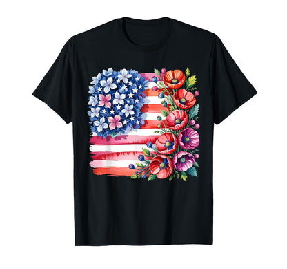 Flower Usa Flag Boho 4Th July American T-Shirt - Novelty Apparel Men Women - T-Shirt, Sweatshirt, Hoodie