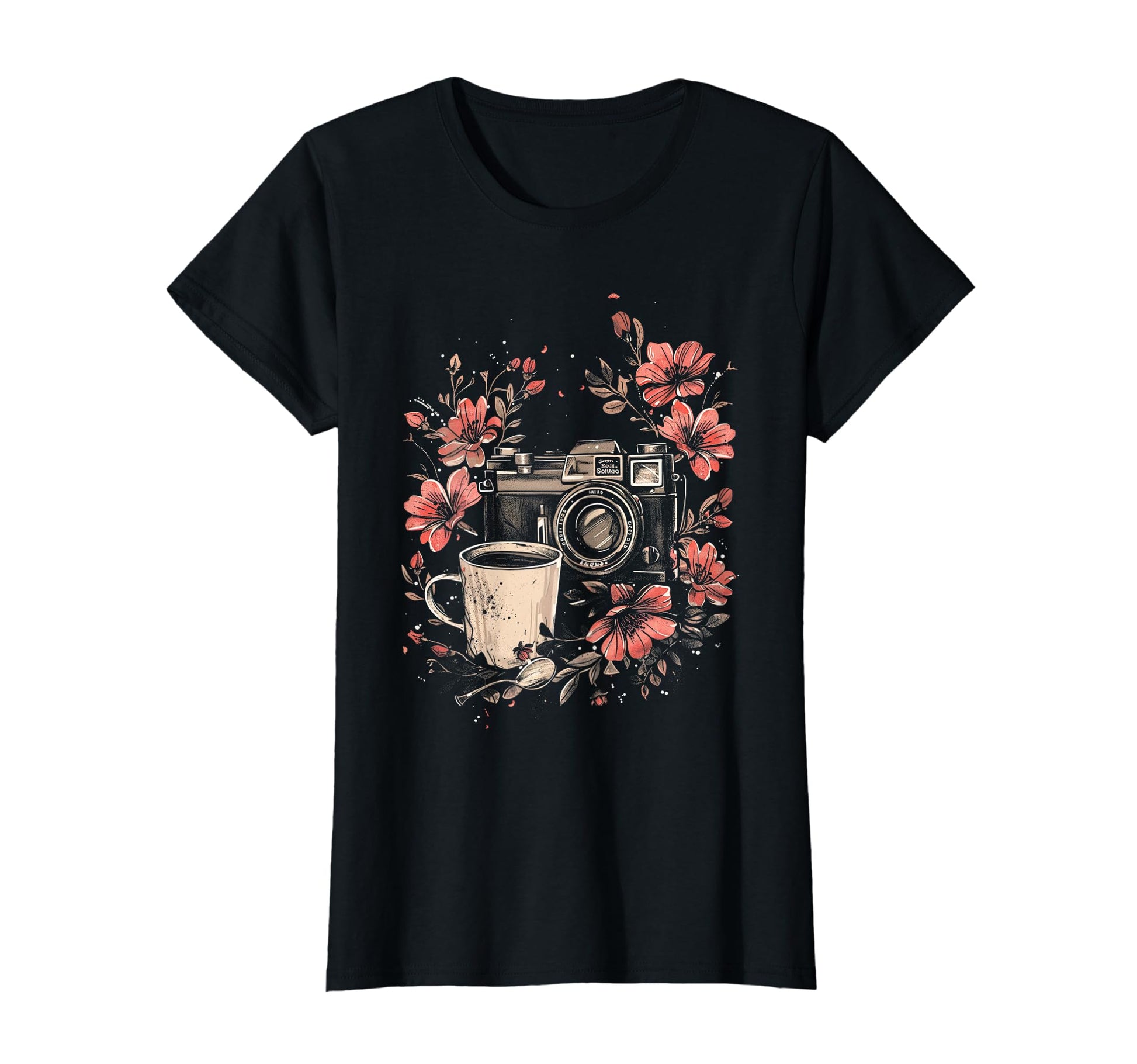 Photographer Coffee Camera Flowers T-Shirt - Streetwear Style for Adults - T-Shirt, Sweatshirt, Hoodie