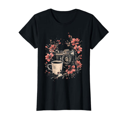 Photographer Coffee Camera Flowers T-Shirt - Streetwear Style for Adults - T-Shirt, Sweatshirt, Hoodie