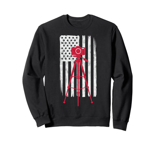 Us Flag Photo Camera Photographer Sweatshirt - Aesthetic Graphic Men Women - T-Shirt, Sweatshirt, Hoodie