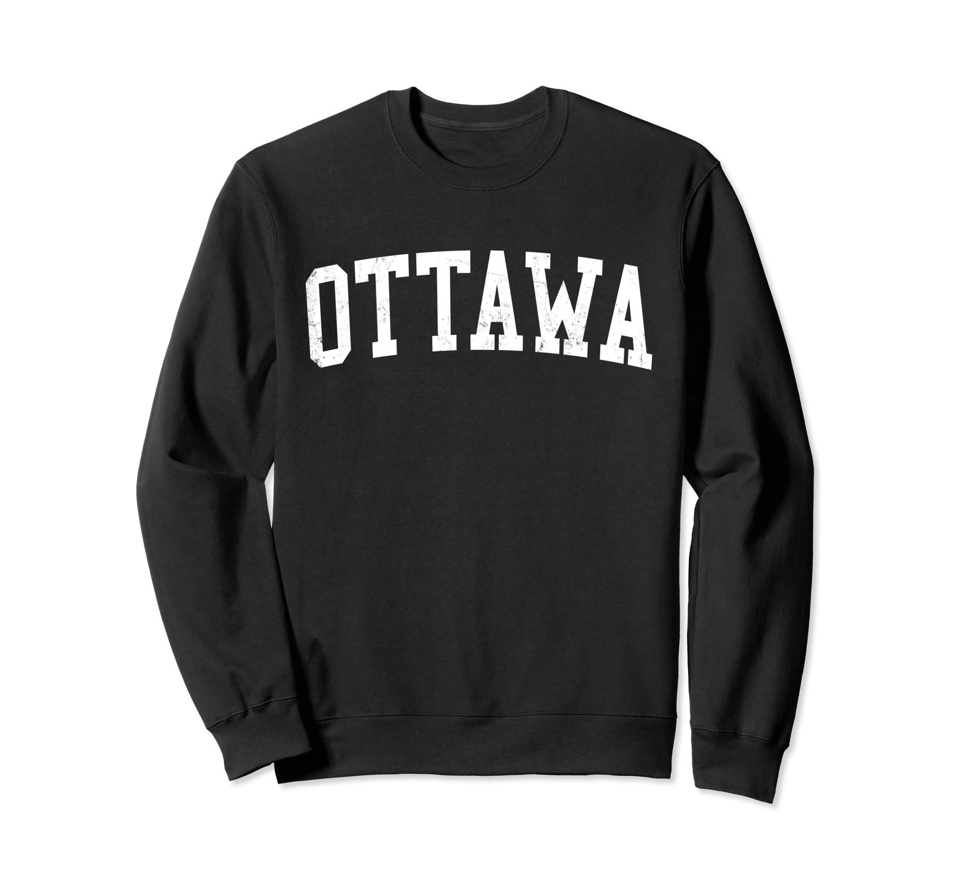 Ottawa Canada Distressed White Varsity Sweatshirt - Novelty Apparel Unisex - T-Shirt, Sweatshirt, Hoodie