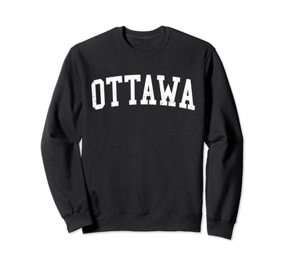 Ottawa Canada Distressed White Varsity Sweatshirt - Novelty Apparel Unisex - T-Shirt, Sweatshirt, Hoodie
