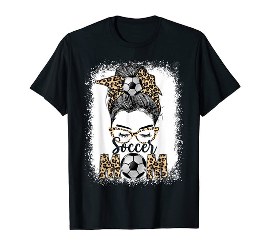Soccer Mom Game Day Messy Bun Leopard T-Shirt - Streetwear Style Unisex - T-Shirt, Sweatshirt, Hoodie