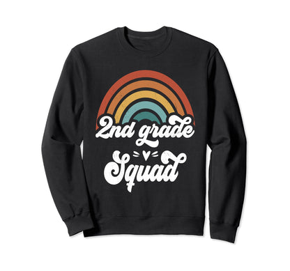 2Nd Grade Squad Groovy Rainbow Sweatshirt - Fun Novelty Design Men Women - T-Shirt, Sweatshirt, Hoodie
