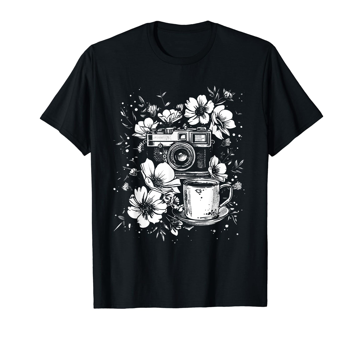 Photographer Coffee Camera Flowers T-Shirt - Casual Everyday Wear Unisex - T-Shirt, Sweatshirt, Hoodie