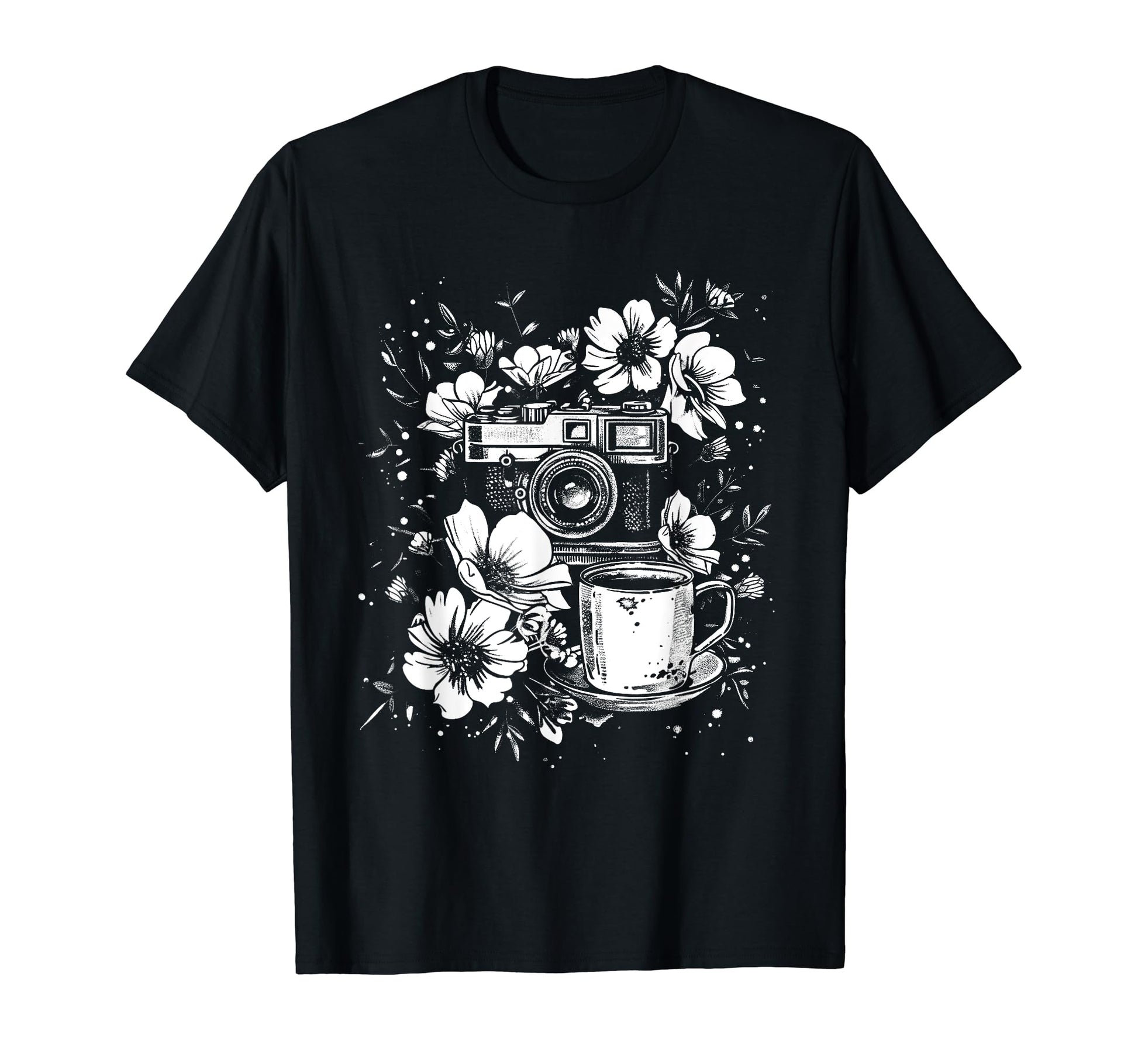 Photographer Coffee Camera Flowers T-Shirt - Casual Everyday Wear Unisex - T-Shirt, Sweatshirt, Hoodie