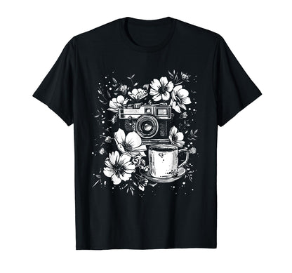 Photographer Coffee Camera Flowers T-Shirt - Casual Everyday Wear Unisex - T-Shirt, Sweatshirt, Hoodie
