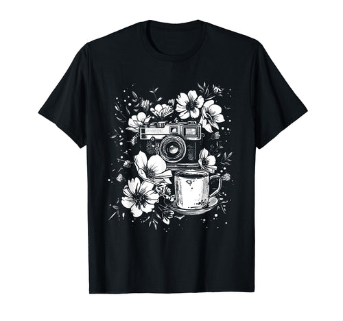 Photographer Coffee Camera Flowers T-Shirt - Casual Everyday Wear Unisex - T-Shirt, Sweatshirt, Hoodie