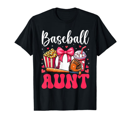 Baseball Lover Aunt Mothers Day Bow T-Shirt - Fun Novelty Design Men Women - T-Shirt, Sweatshirt, Hoodie