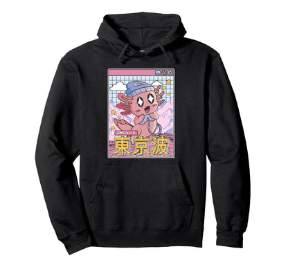 Happy Axolotl Gaming Vaporwave Aesthetic Hoodie - Custom Art Print Unisex - T-Shirt, Sweatshirt, Hoodie
