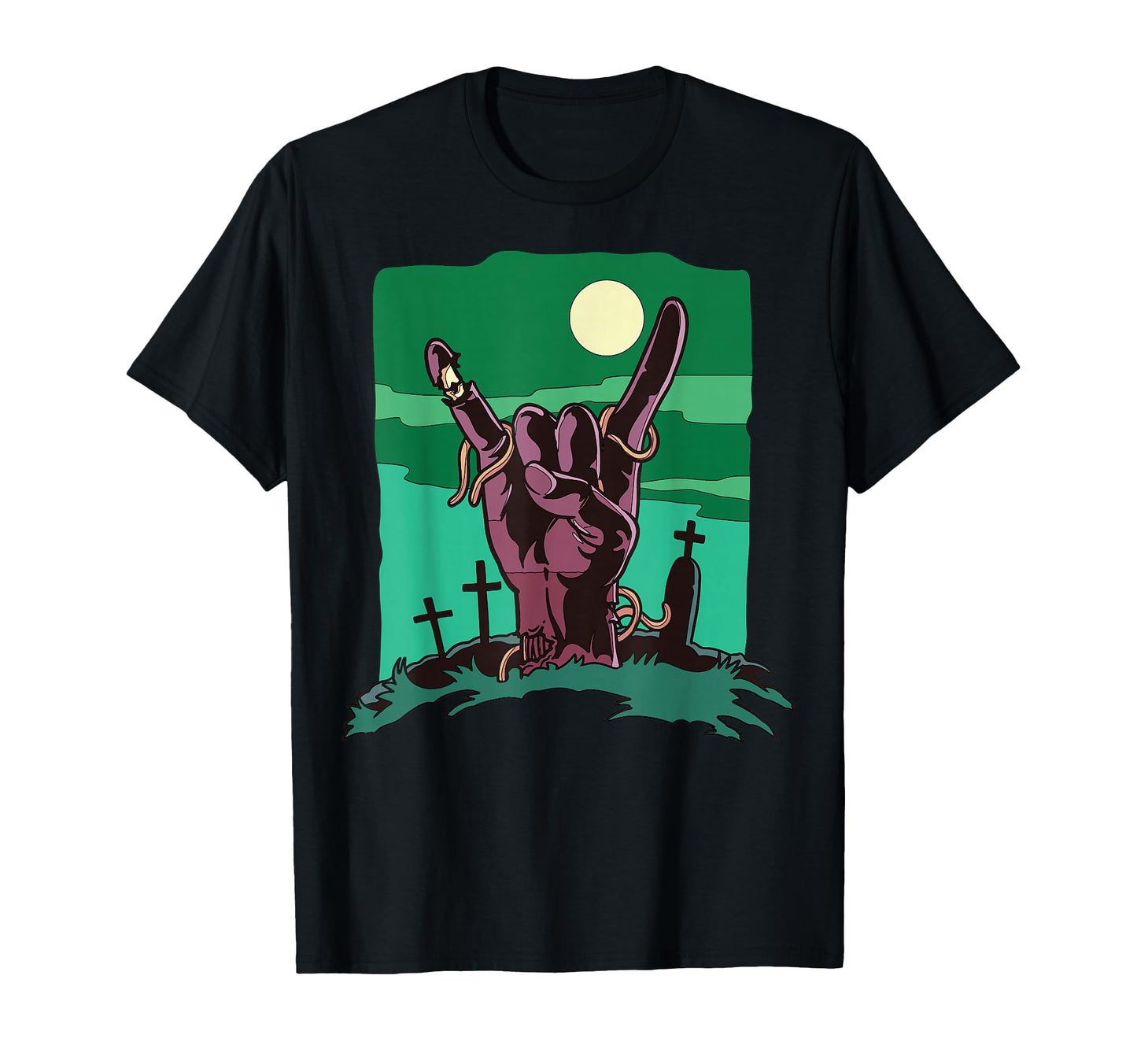Hand Gesture Graveyard Horror Rock Vibes T-Shirt - Novelty Apparel Unisex - T-Shirt, Sweatshirt, Hoodie