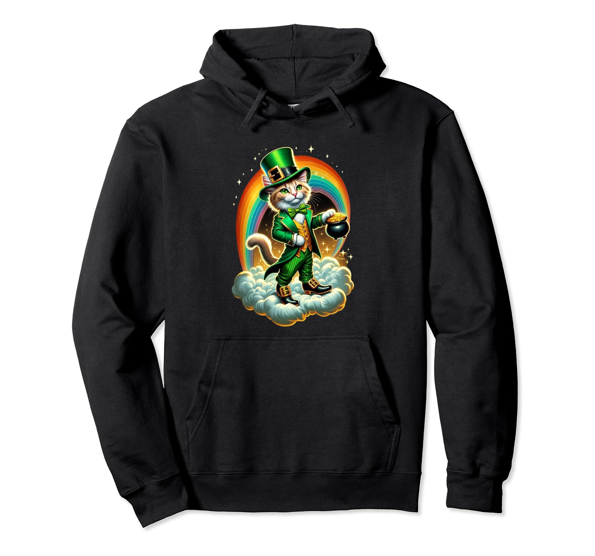 Kitty St Paddy Lucky Cat Rainbow St Hoodie - Fun Novelty Design Unisex - T-Shirt, Sweatshirt, Hoodie