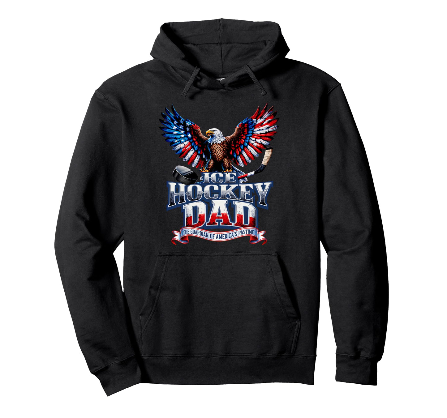 Ice Hockey Dad American Flag Patriotic Hoodie - Graphic Print for Adults - T-Shirt, Sweatshirt, Hoodie