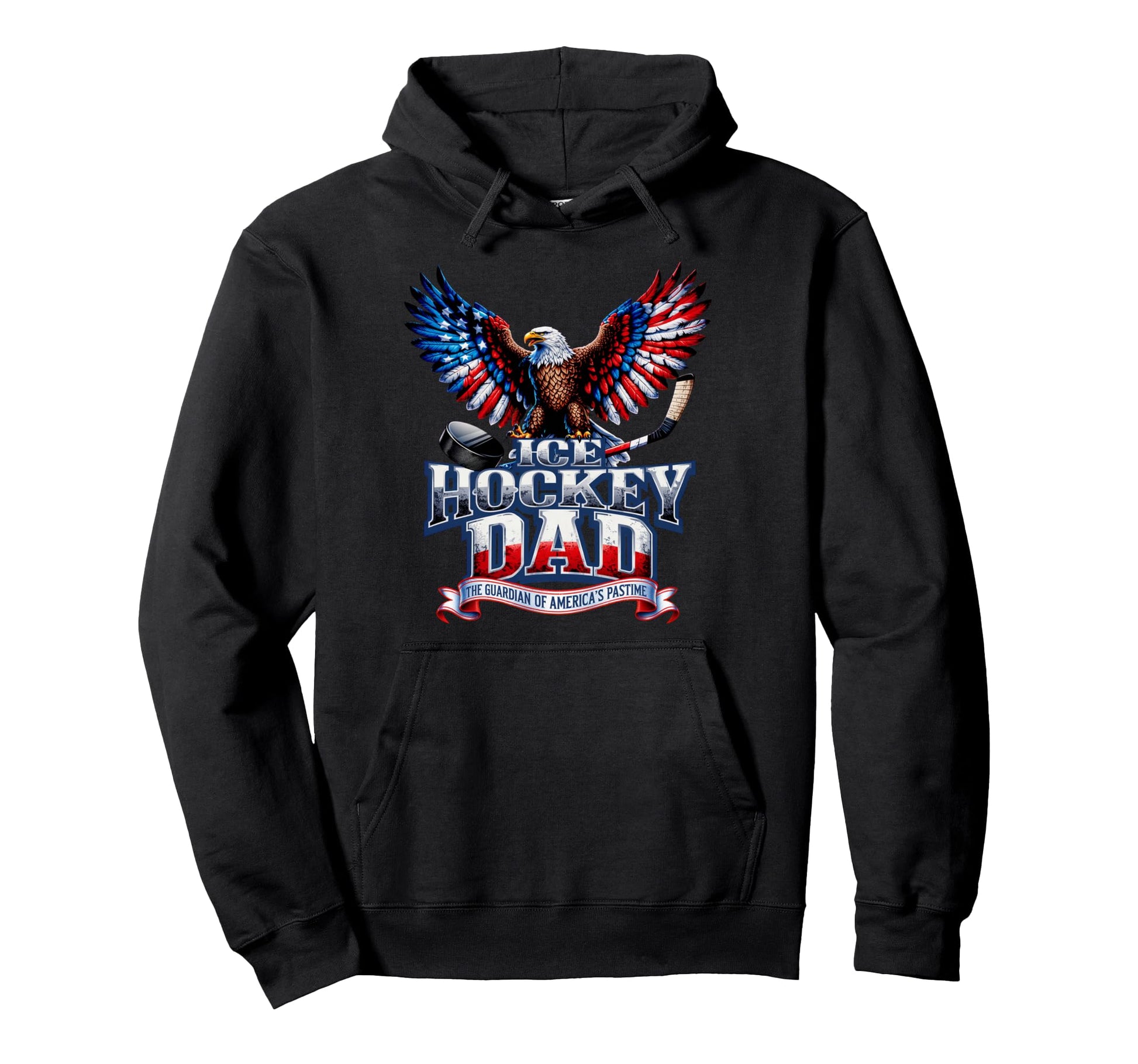 Ice Hockey Dad American Flag Patriotic Hoodie - Graphic Print for Adults - T-Shirt, Sweatshirt, Hoodie