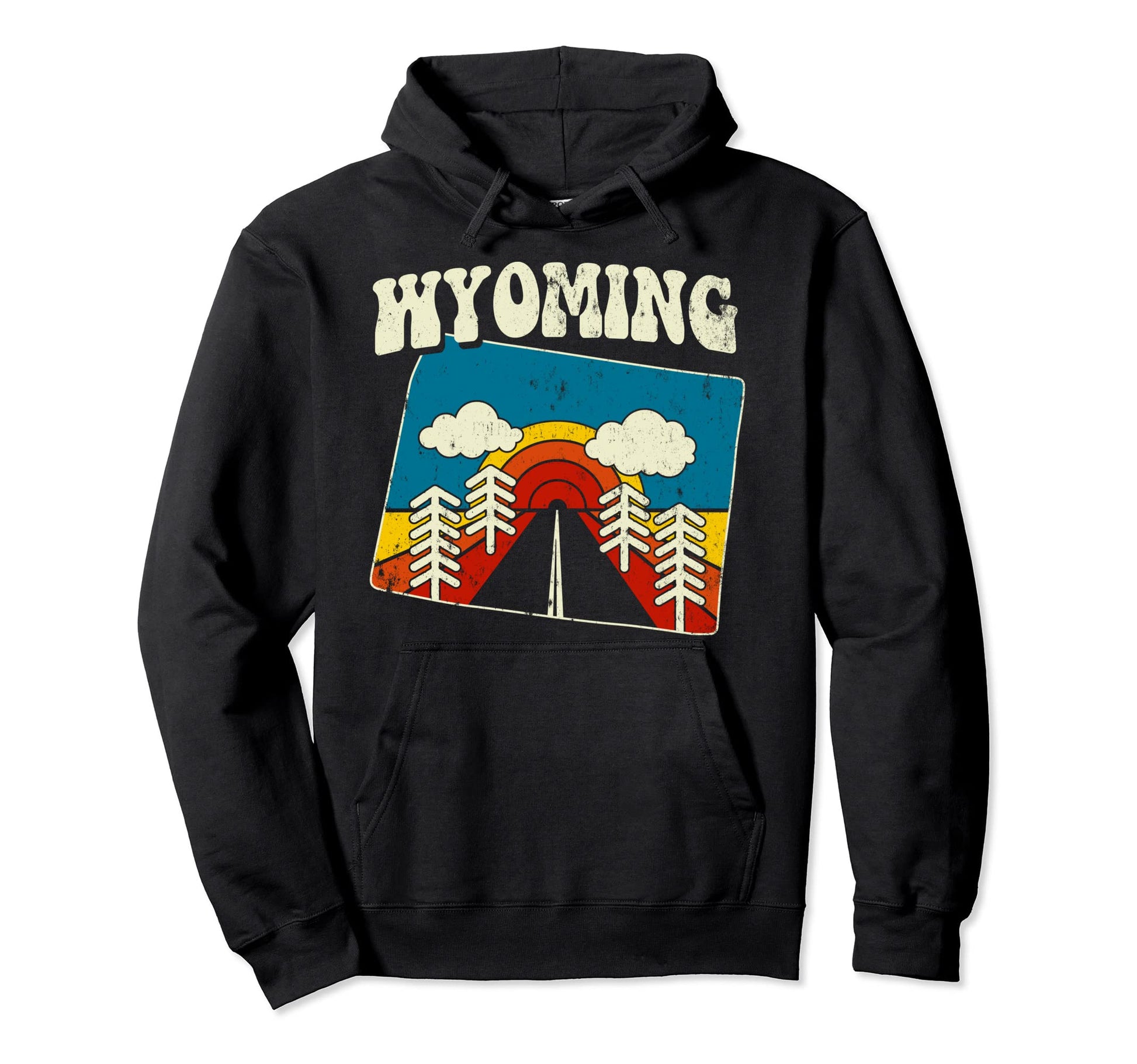 Wyoming State Rainbow Hippie 70S Hoodie - Casual Everyday Wear for Adults - T-Shirt, Sweatshirt, Hoodie