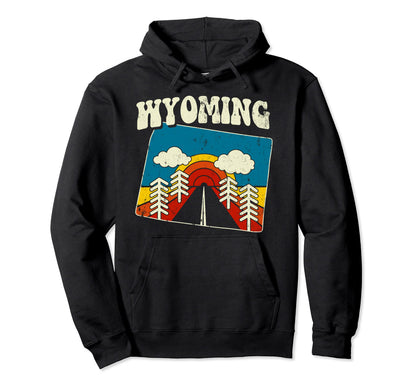 Wyoming State Rainbow Hippie 70S Hoodie - Casual Everyday Wear for Adults - T-Shirt, Sweatshirt, Hoodie
