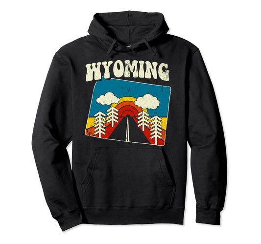 Wyoming State Rainbow Hippie 70S Hoodie - Casual Everyday Wear for Adults - T-Shirt, Sweatshirt, Hoodie