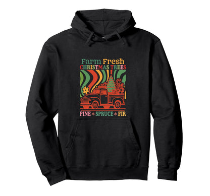 Farm Fresh Trees Truck Boho Floral Holiday Hoodie - Streetwear Style Unisex - T-Shirt, Sweatshirt, Hoodie