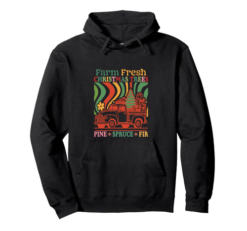 Farm Fresh Trees Truck Boho Floral Holiday Hoodie - Streetwear Style Unisex - T-Shirt, Sweatshirt, Hoodie