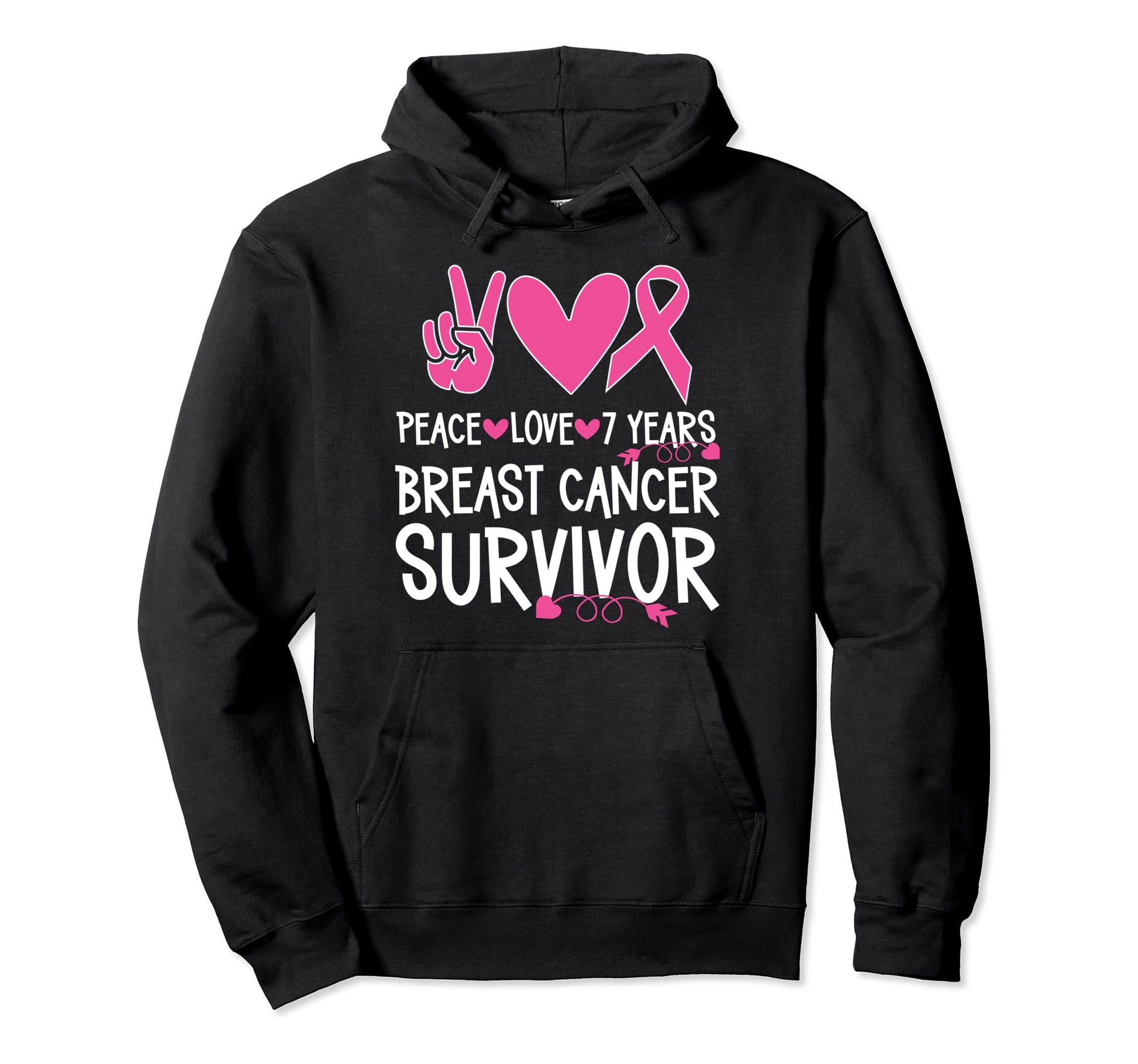 7 Years Breast Cancer Survivor Peace Love Hoodie - Trendy Graphic Unisex - T-Shirt, Sweatshirt, Hoodie