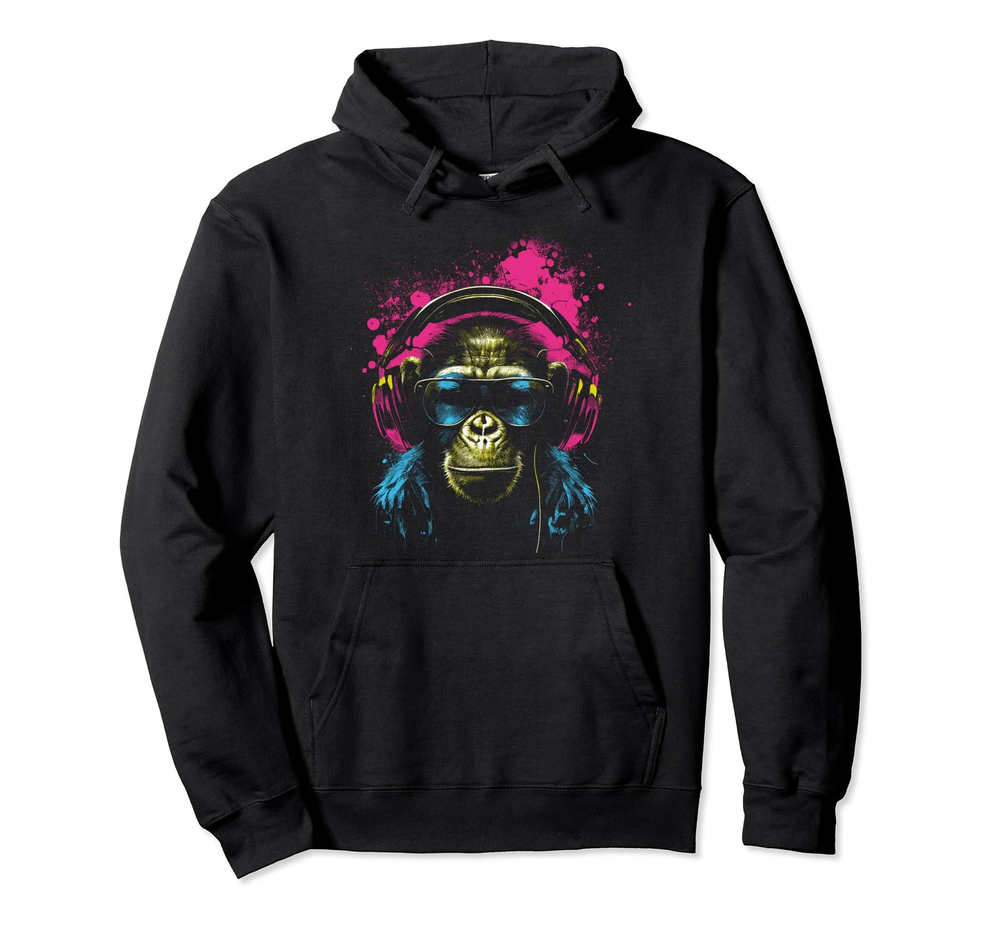 Cyberpunk Monkey Headphones Hoodie - Fun Novelty Design for Adults - T-Shirt, Sweatshirt, Hoodie