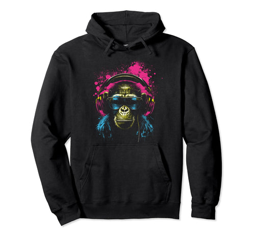 Cyberpunk Monkey Headphones Hoodie - Fun Novelty Design for Adults - T-Shirt, Sweatshirt, Hoodie