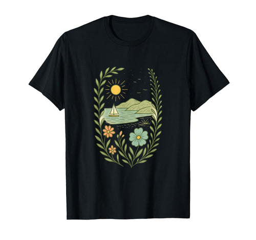 Sailboat Beach Boho Floral Summer T-Shirt - Streetwear Style Men Women - T-Shirt, Sweatshirt, Hoodie