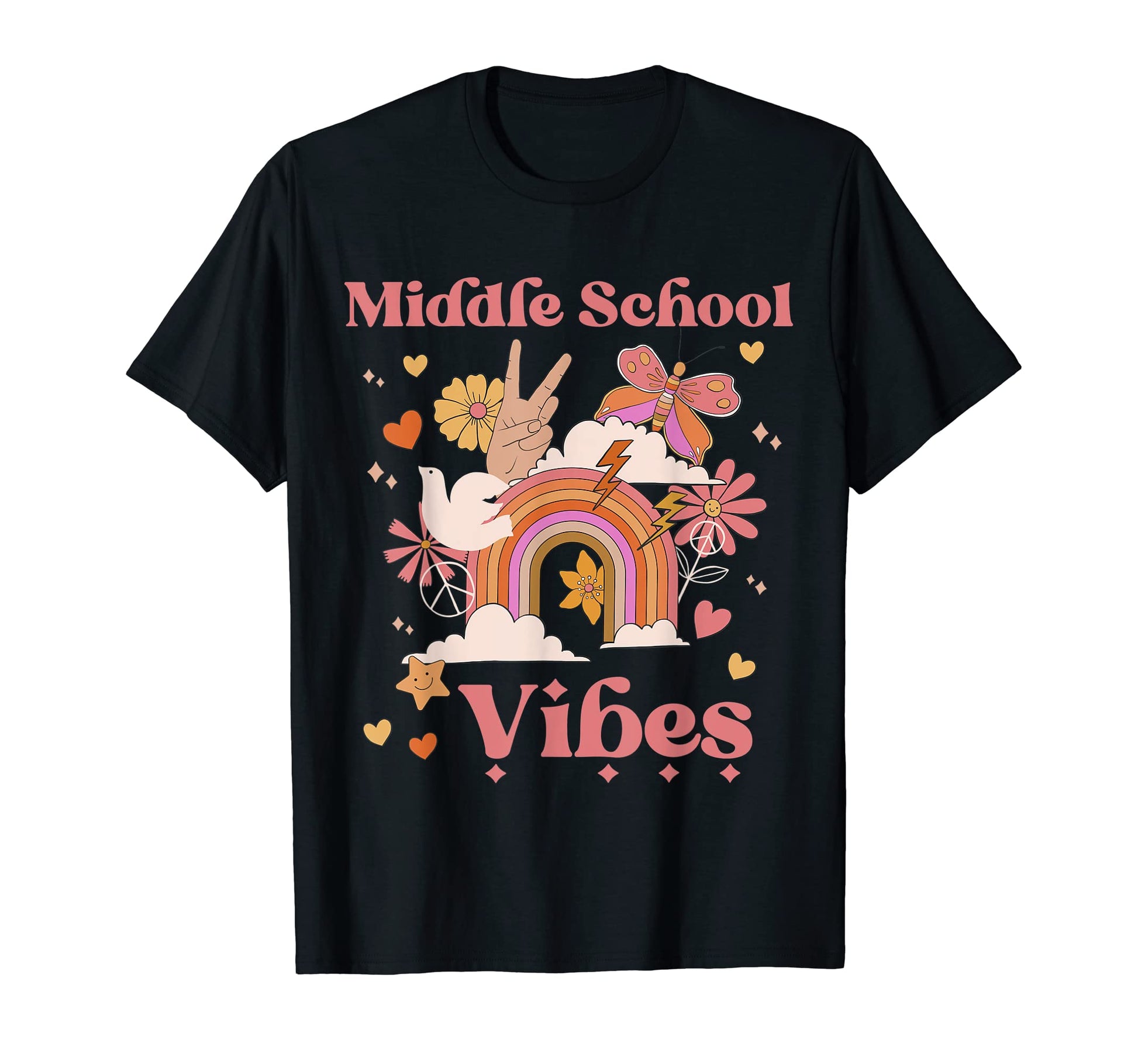 Middle School Vibes Groovy Boho Rainbow T-Shirt - Trendy Graphic for Adults - T-Shirt, Sweatshirt, Hoodie