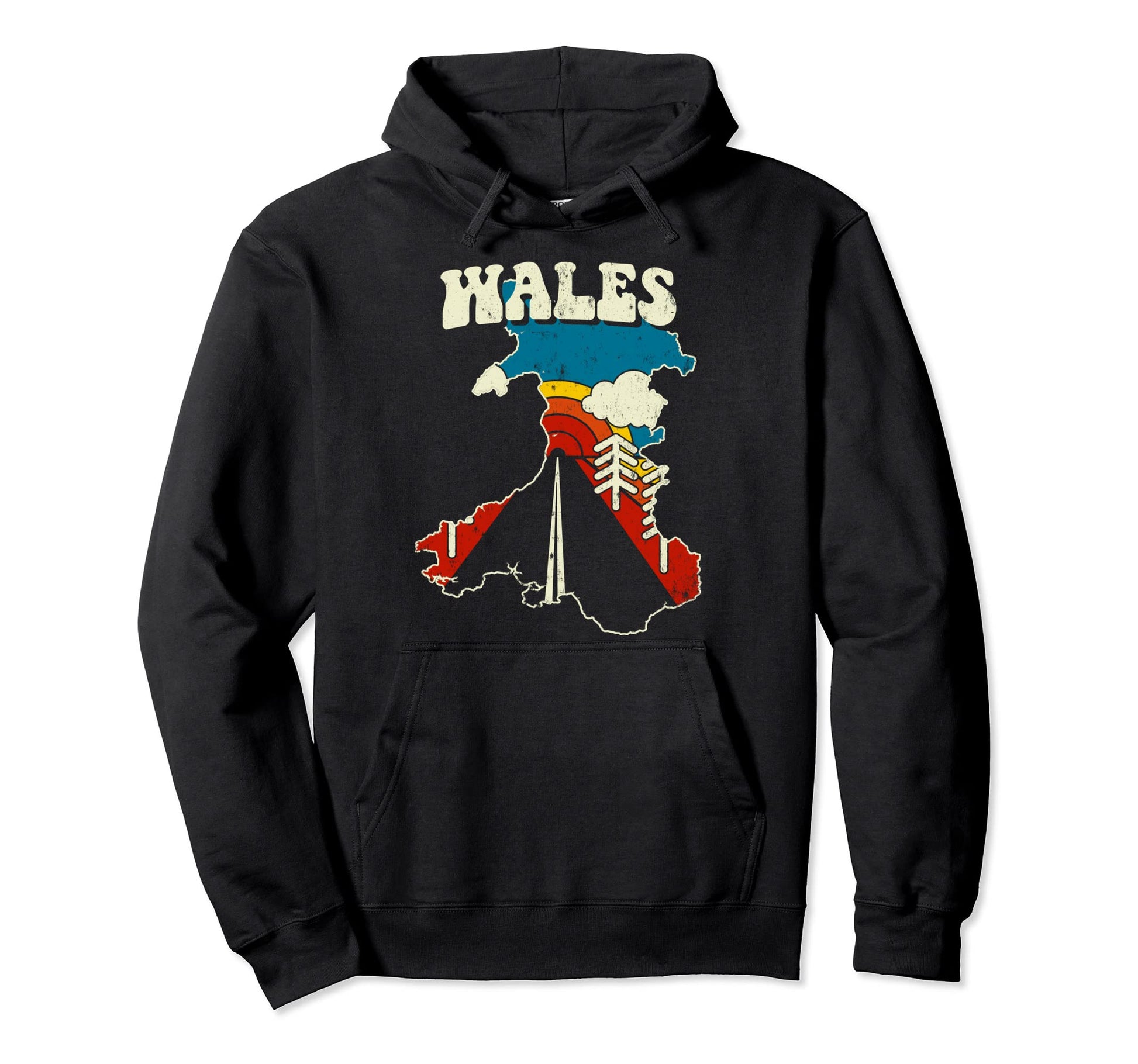 Wales Welsh Country Rainbow 70S Map Hoodie - Graphic Print Men Women - T-Shirt, Sweatshirt, Hoodie