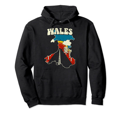 Wales Welsh Country Rainbow 70S Map Hoodie - Graphic Print Men Women - T-Shirt, Sweatshirt, Hoodie
