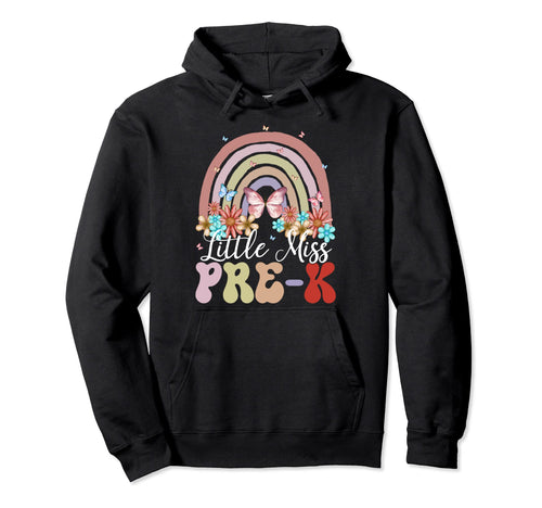Little Miss Pre K Rainbow Groovy Floral Hoodie - Graphic Print Men Women - T-Shirt, Sweatshirt, Hoodie