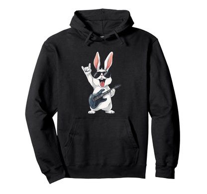 Rabbit Playing Guitar Funny Rock And Hoodie - Fun Novelty Design Unisex - T-Shirt, Sweatshirt, Hoodie