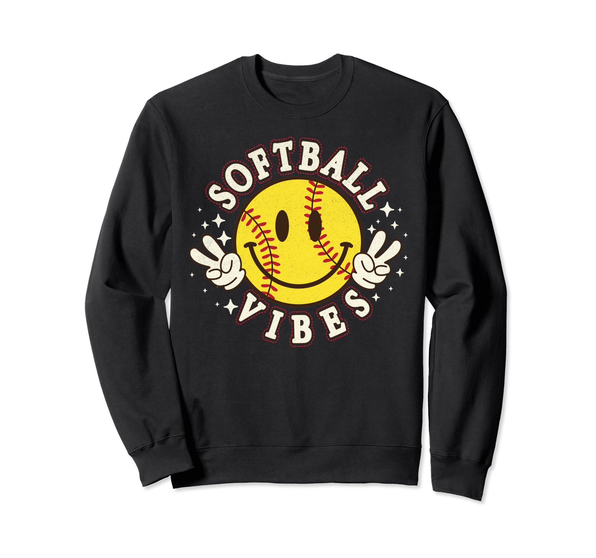 Softball Vibes Smile Face Game Day Sweatshirt - Minimalist Print Men Women - T-Shirt, Sweatshirt, Hoodie