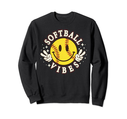 Softball Vibes Smile Face Game Day Sweatshirt - Minimalist Print Men Women - T-Shirt, Sweatshirt, Hoodie