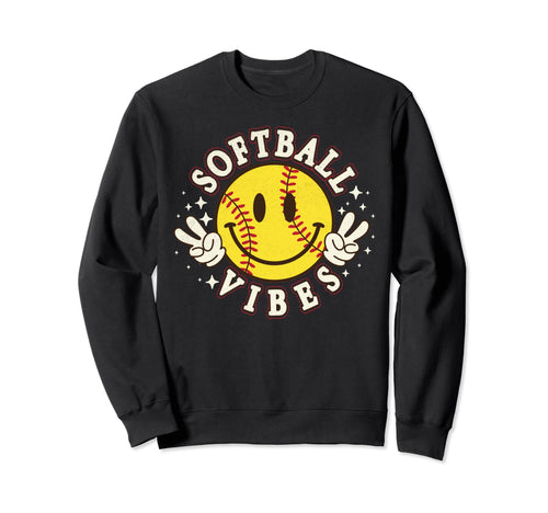 Softball Vibes Smile Face Game Day Sweatshirt - Minimalist Print Men Women - T-Shirt, Sweatshirt, Hoodie