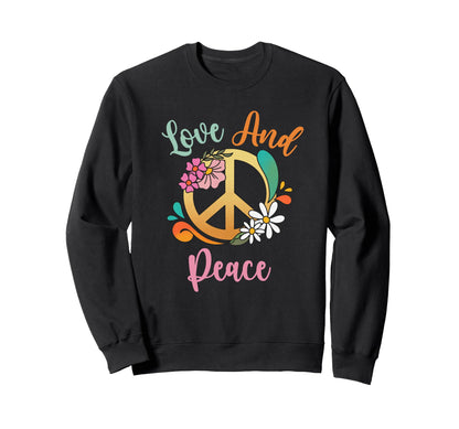 Love And Peace Peace Sign Flowers Sweatshirt - Aesthetic Graphic for Adults - T-Shirt, Sweatshirt, Hoodie