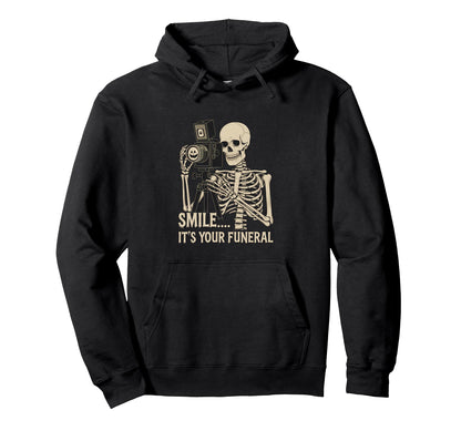 Skeleton Photographer Halloween Funny Hoodie - Minimalist Print Unisex - T-Shirt, Sweatshirt, Hoodie