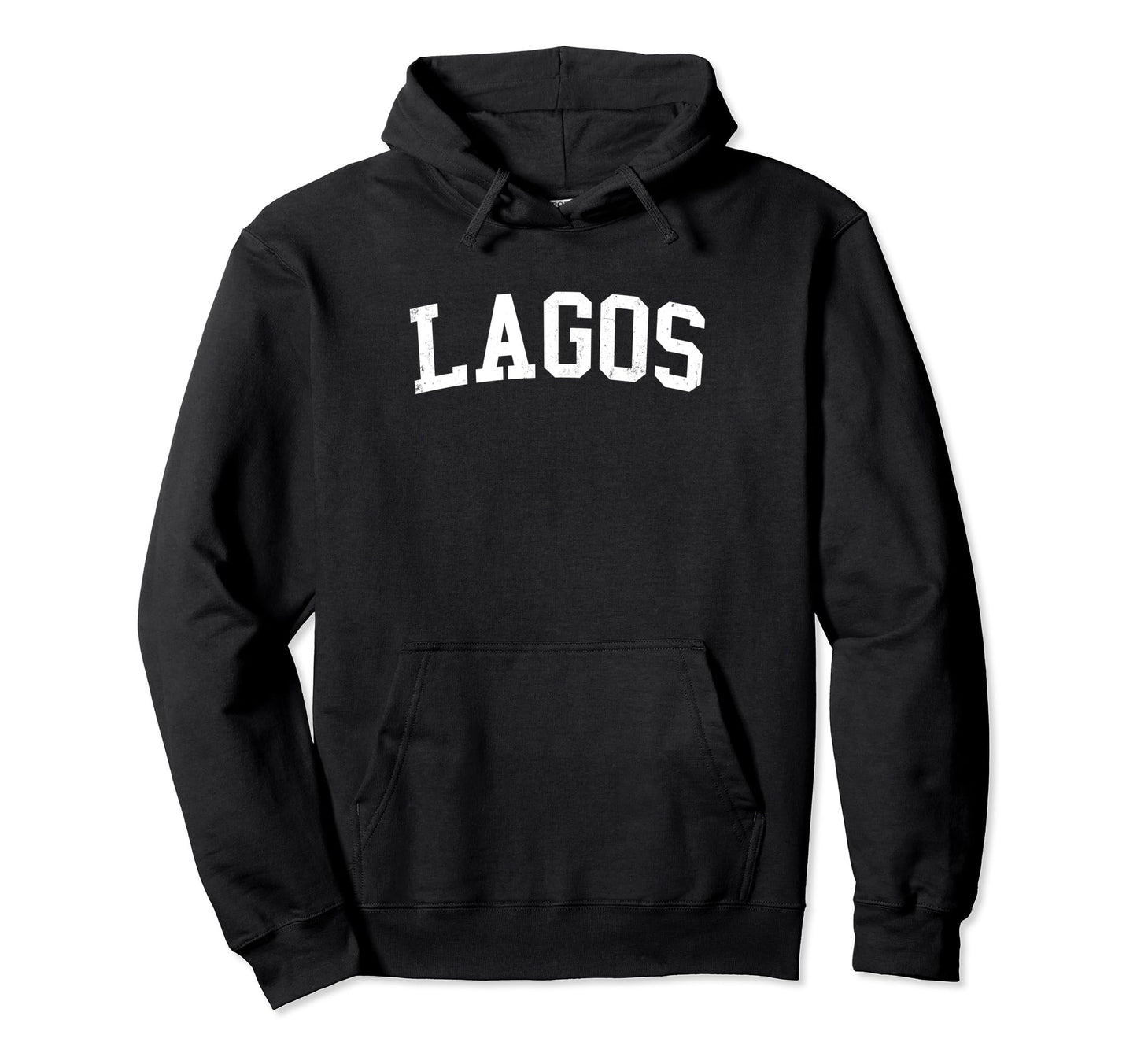 Lagos Nigeria Distressed White Varsity Hoodie - Minimalist Print for Adults - T-Shirt, Sweatshirt, Hoodie